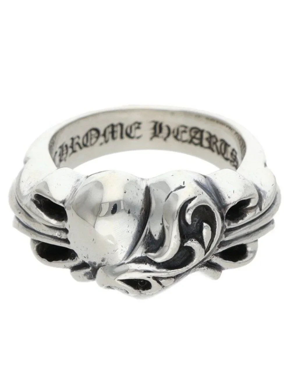 Chrome Hearts Flrl Cross Hrt Floral Heart Silver Ring